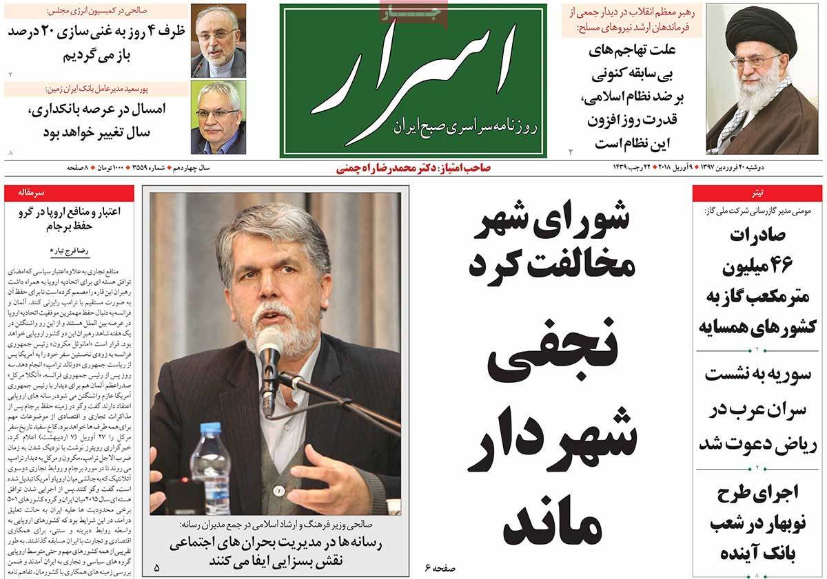 A Look at Iranian Newspaper Front Pages on April 9