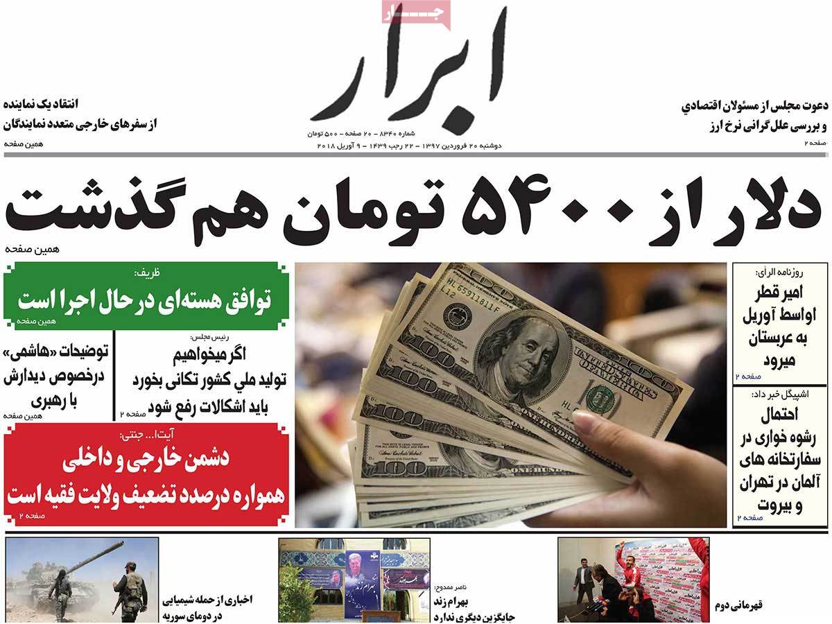 A Look at Iranian Newspaper Front Pages on April 9