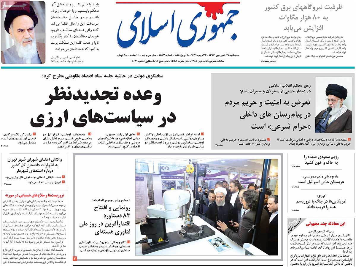 A Look at Iranian Newspaper Front Pages on April 10