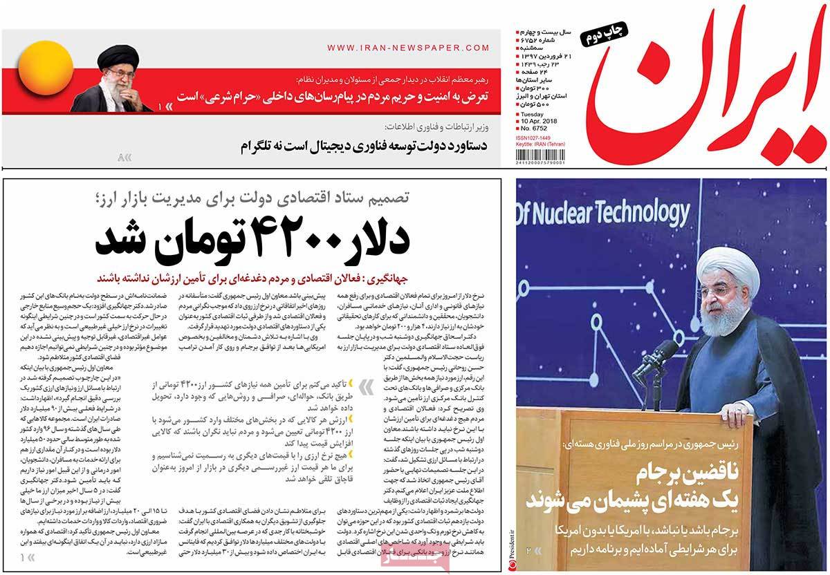 A Look at Iranian Newspaper Front Pages on April 10