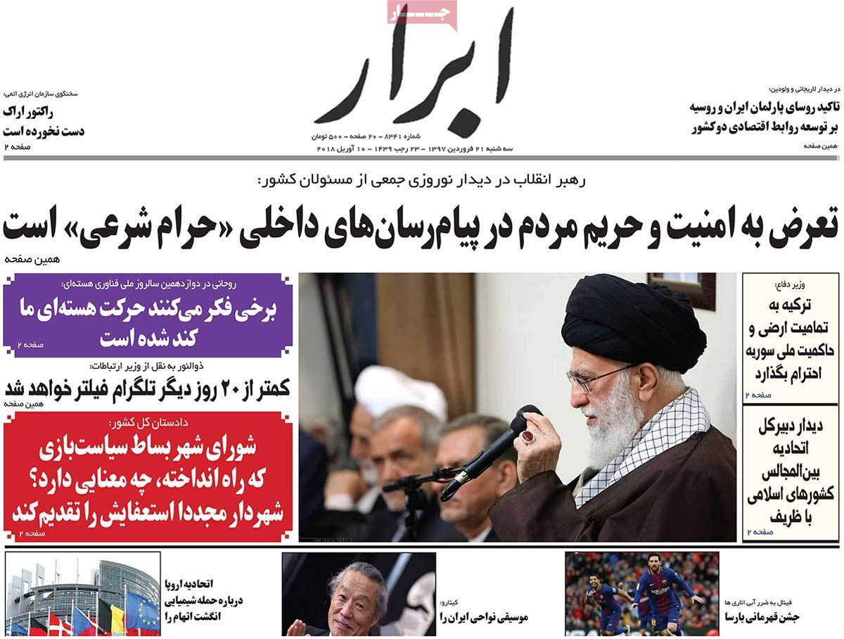 A Look at Iranian Newspaper Front Pages on April 10