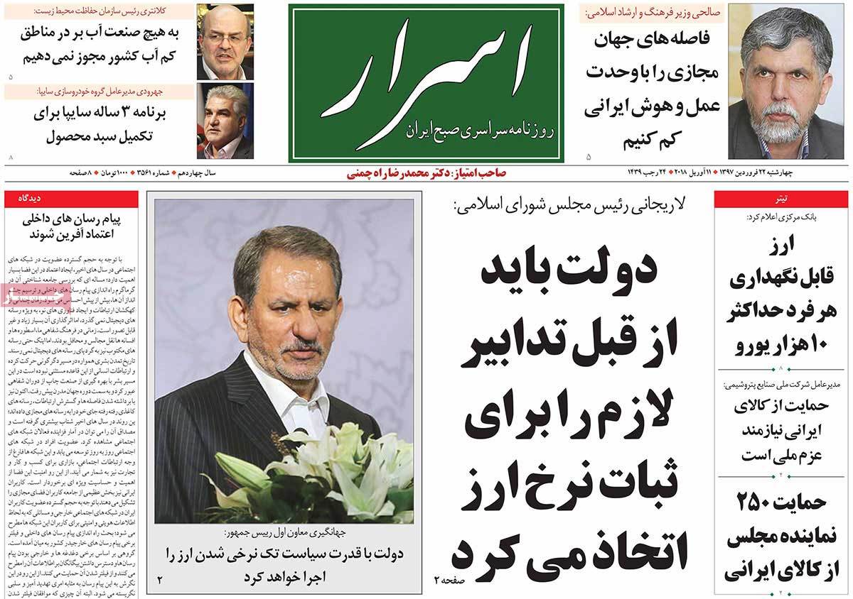 A Look at Iranian Newspaper Front Pages on April 11