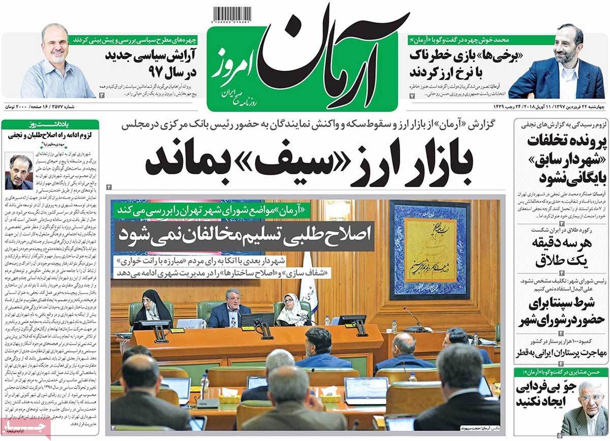 A Look at Iranian Newspaper Front Pages on April 11