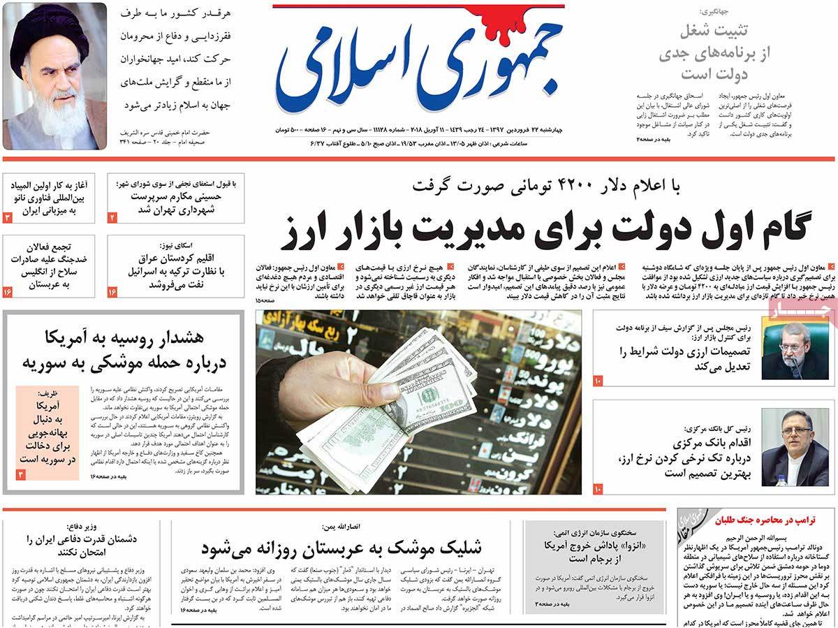 A Look at Iranian Newspaper Front Pages on April 11