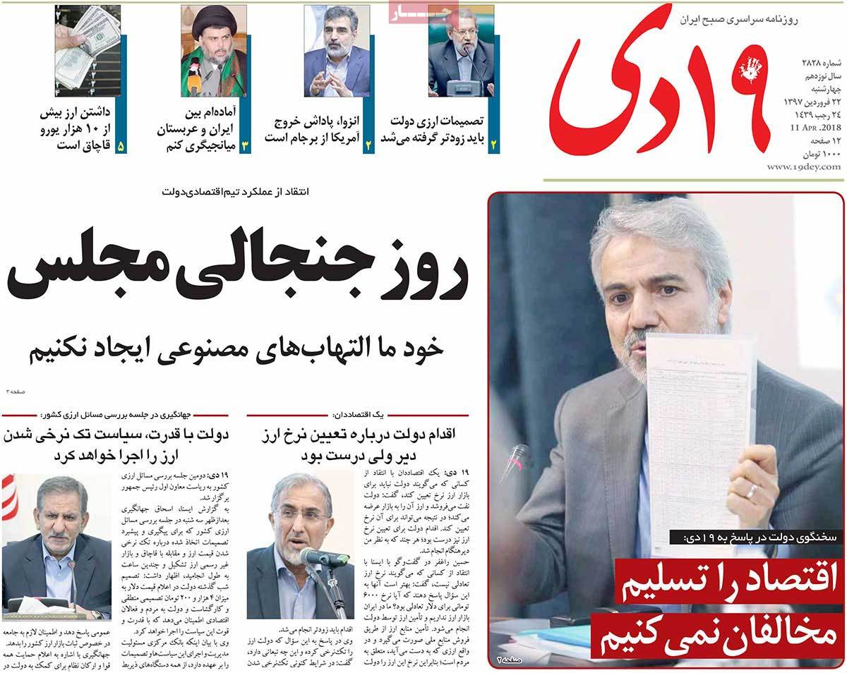 A Look at Iranian Newspaper Front Pages on April 11