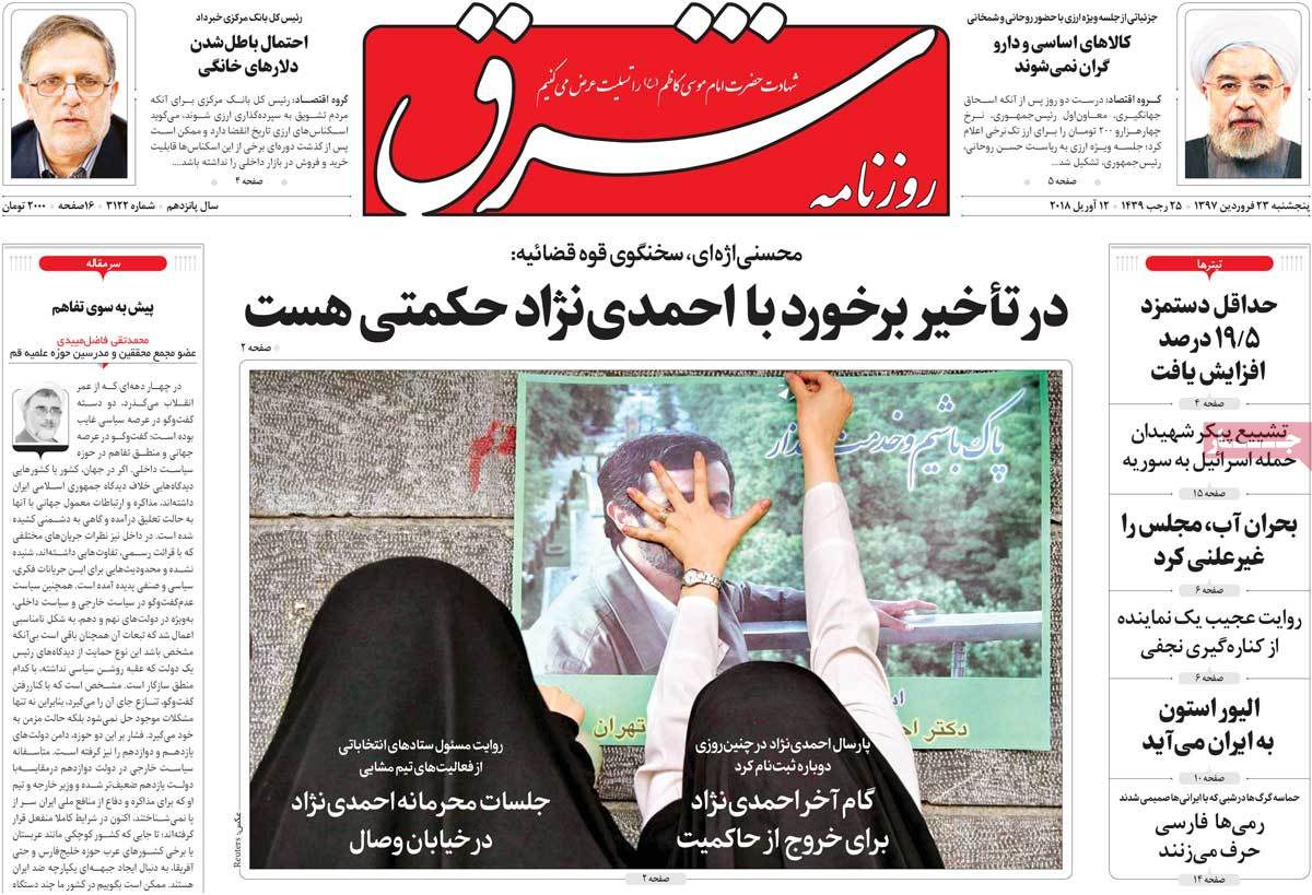 A Look at Iranian Newspaper Front Pages on April 12