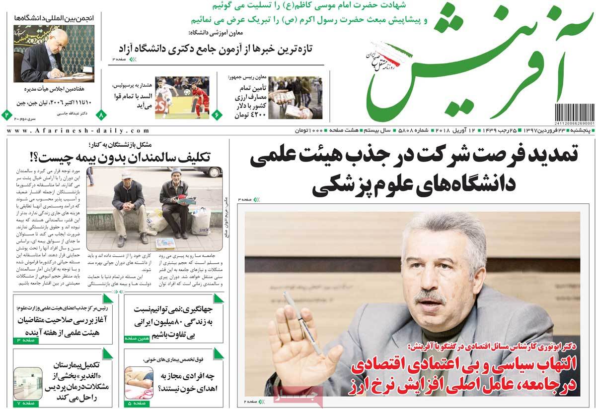 A Look at Iranian Newspaper Front Pages on April 12