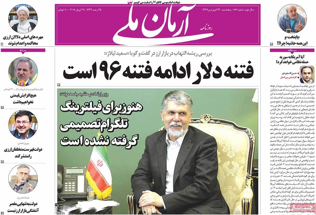 A Look at Iranian Newspaper Front Pages on April 12