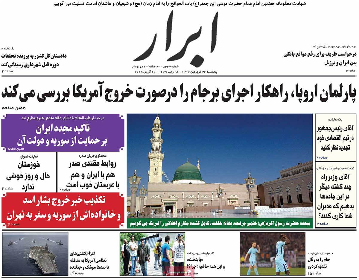 A Look at Iranian Newspaper Front Pages on April 12