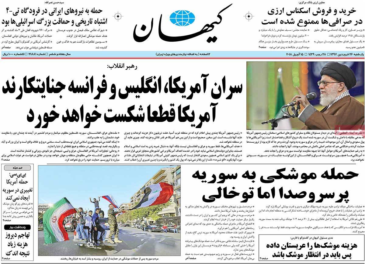 Syria Strikes Widely Covered by Iranian Newspapers on April 15