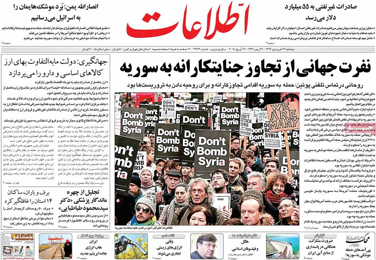 A Look at Iranian Newspaper Front Pages on April 16