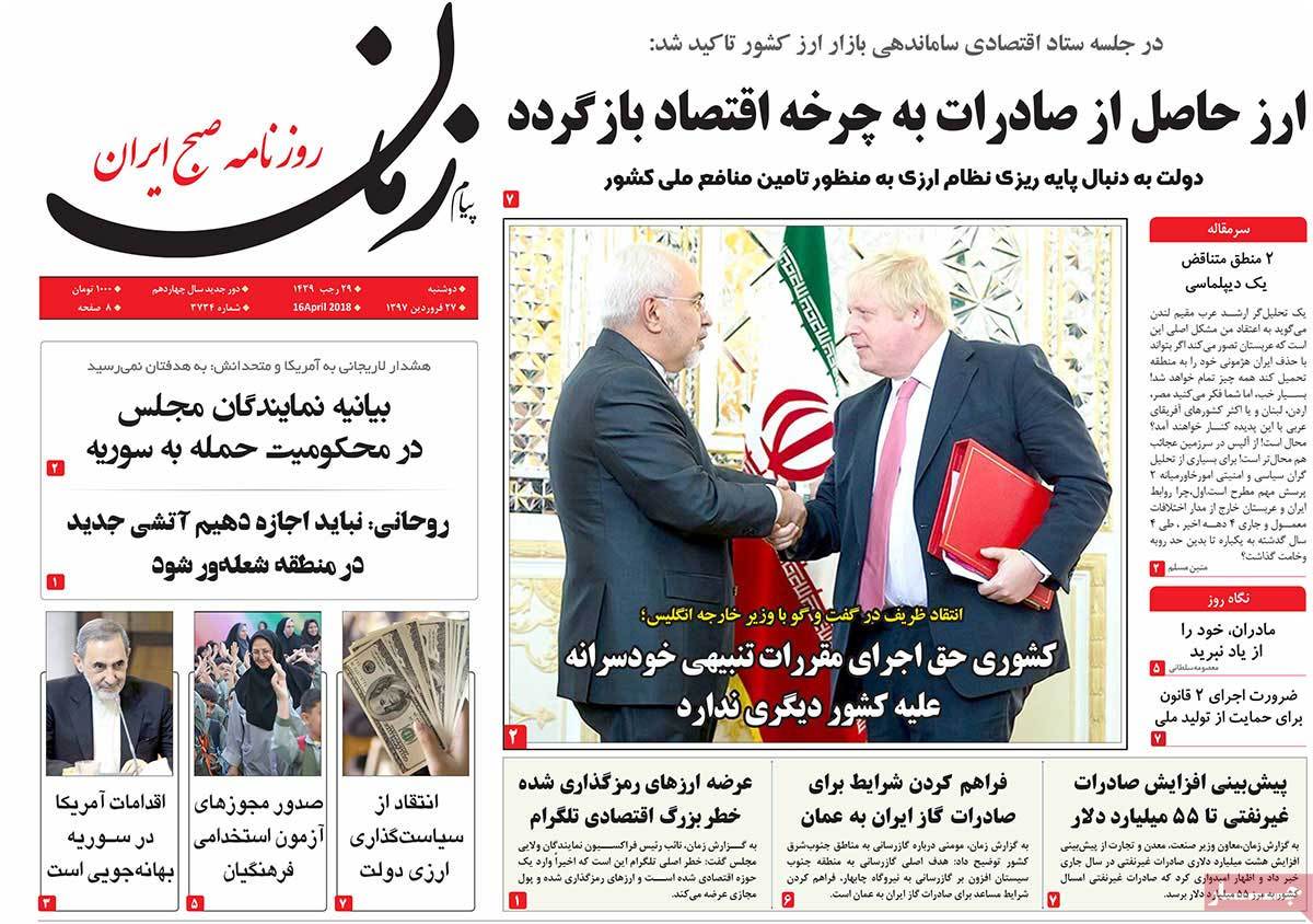 A Look at Iranian Newspaper Front Pages on April 16