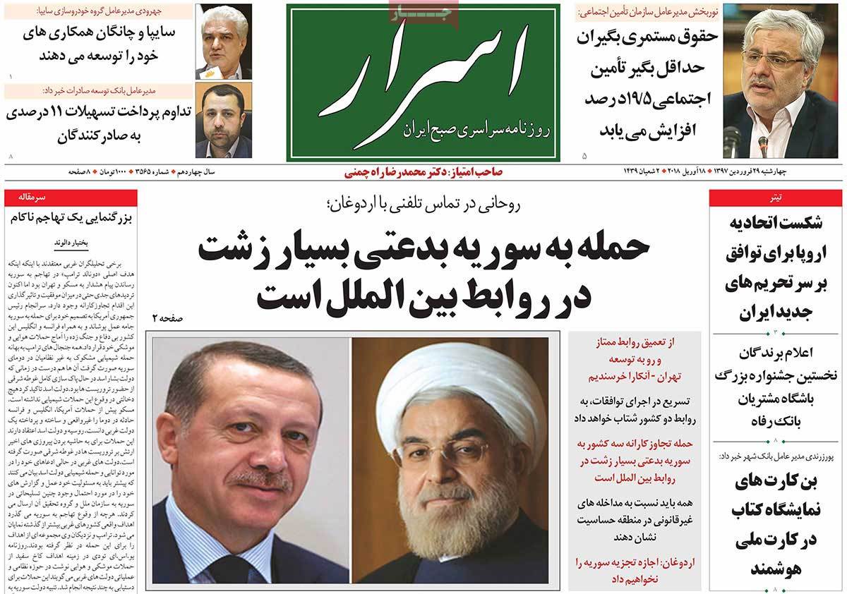 A Look at Iranian Newspaper Front Pages on April 18