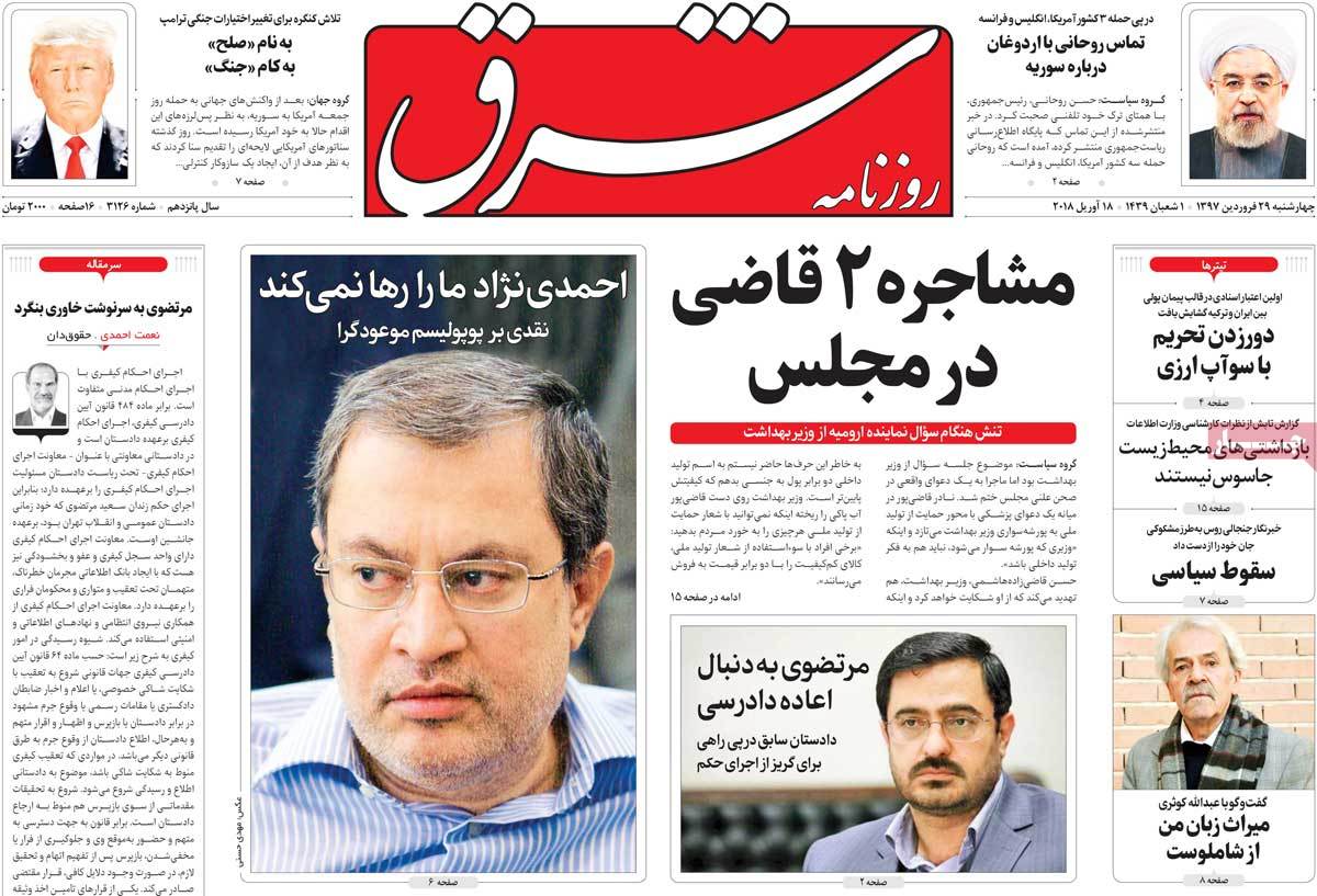 A Look at Iranian Newspaper Front Pages on April 18