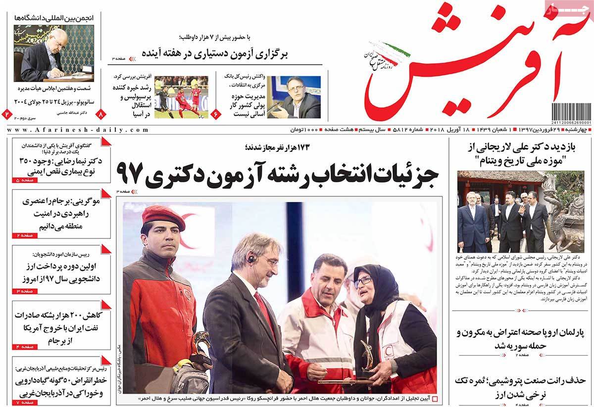 A Look at Iranian Newspaper Front Pages on April 18