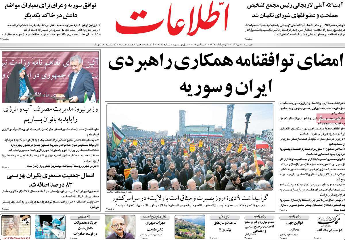 A Look at Iranian Newspaper Front Pages on December 31