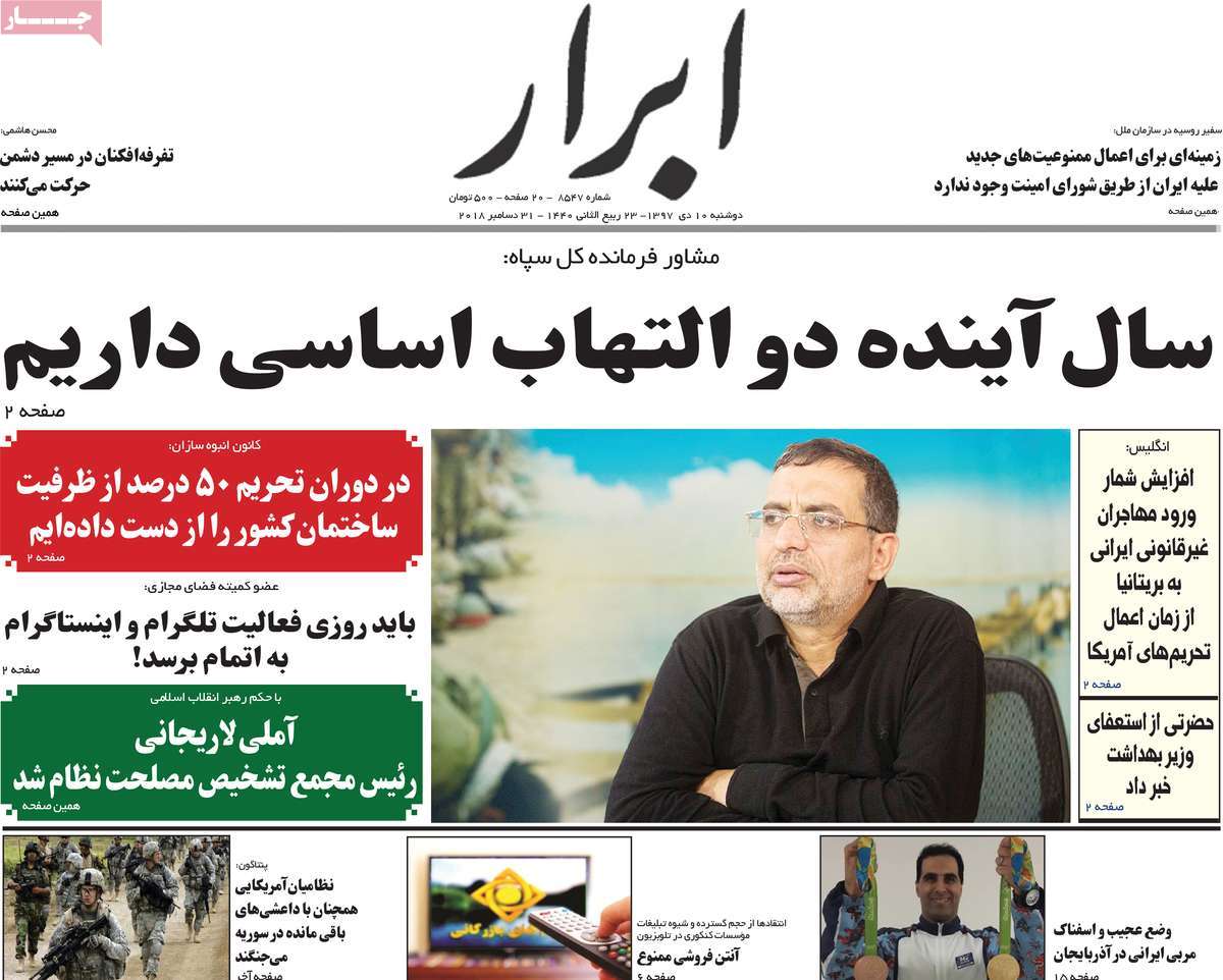 A Look at Iranian Newspaper Front Pages on December 31