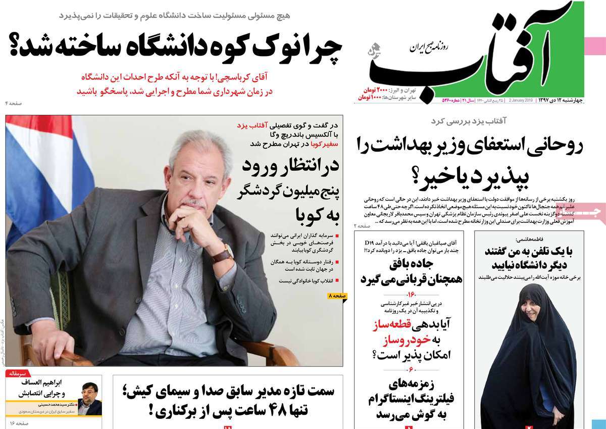 A Look at Iranian Newspaper Front Pages on January 2