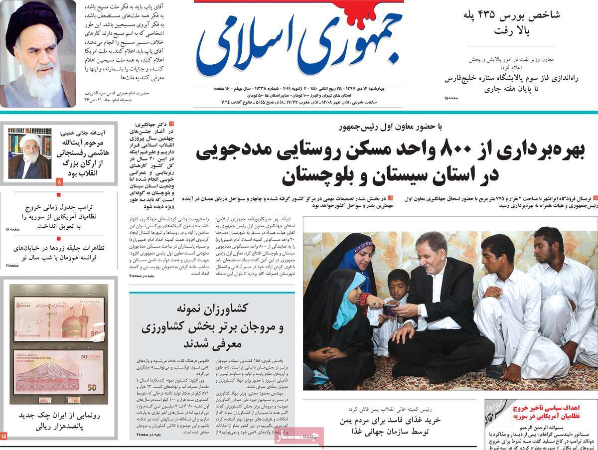 A Look at Iranian Newspaper Front Pages on January 2