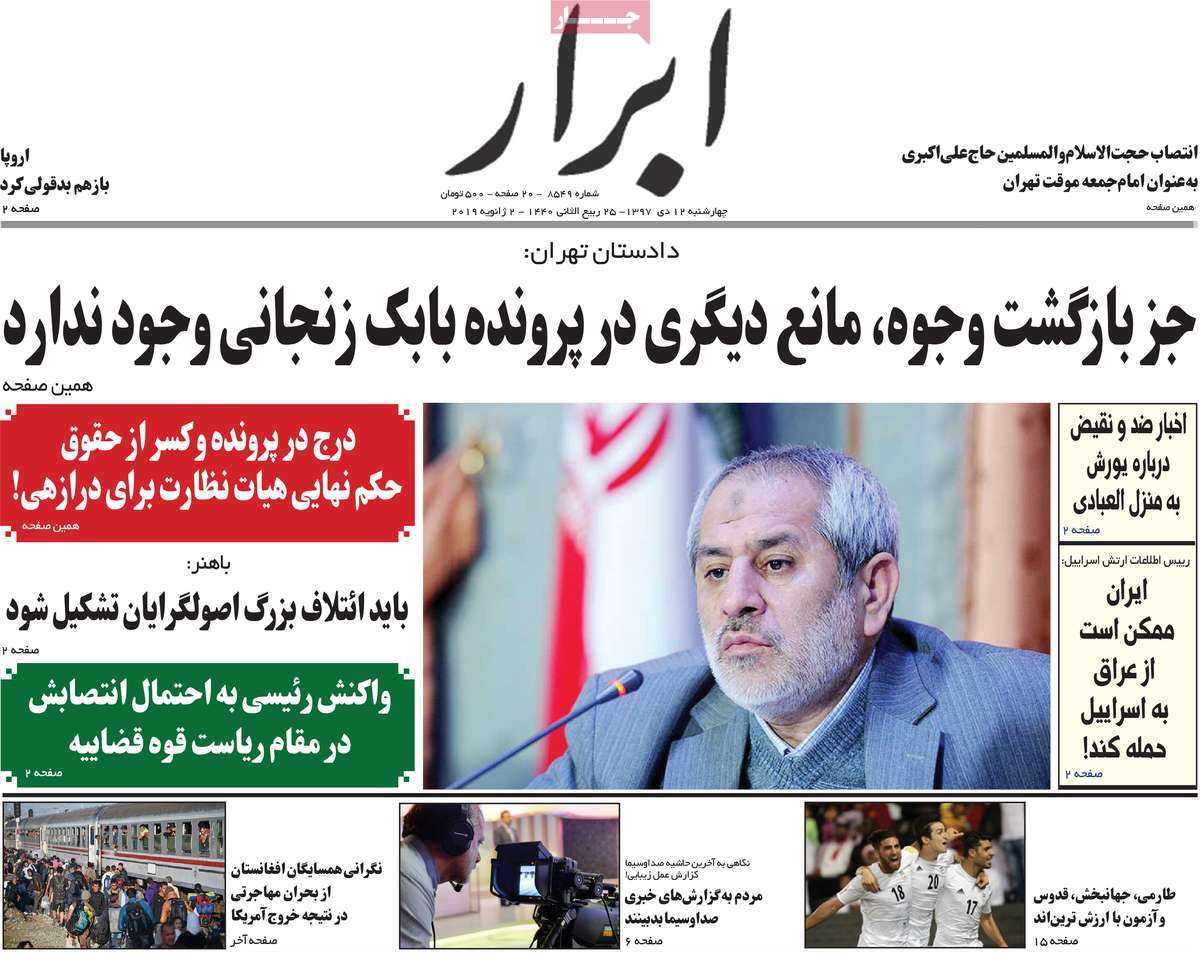 A Look at Iranian Newspaper Front Pages on January 2