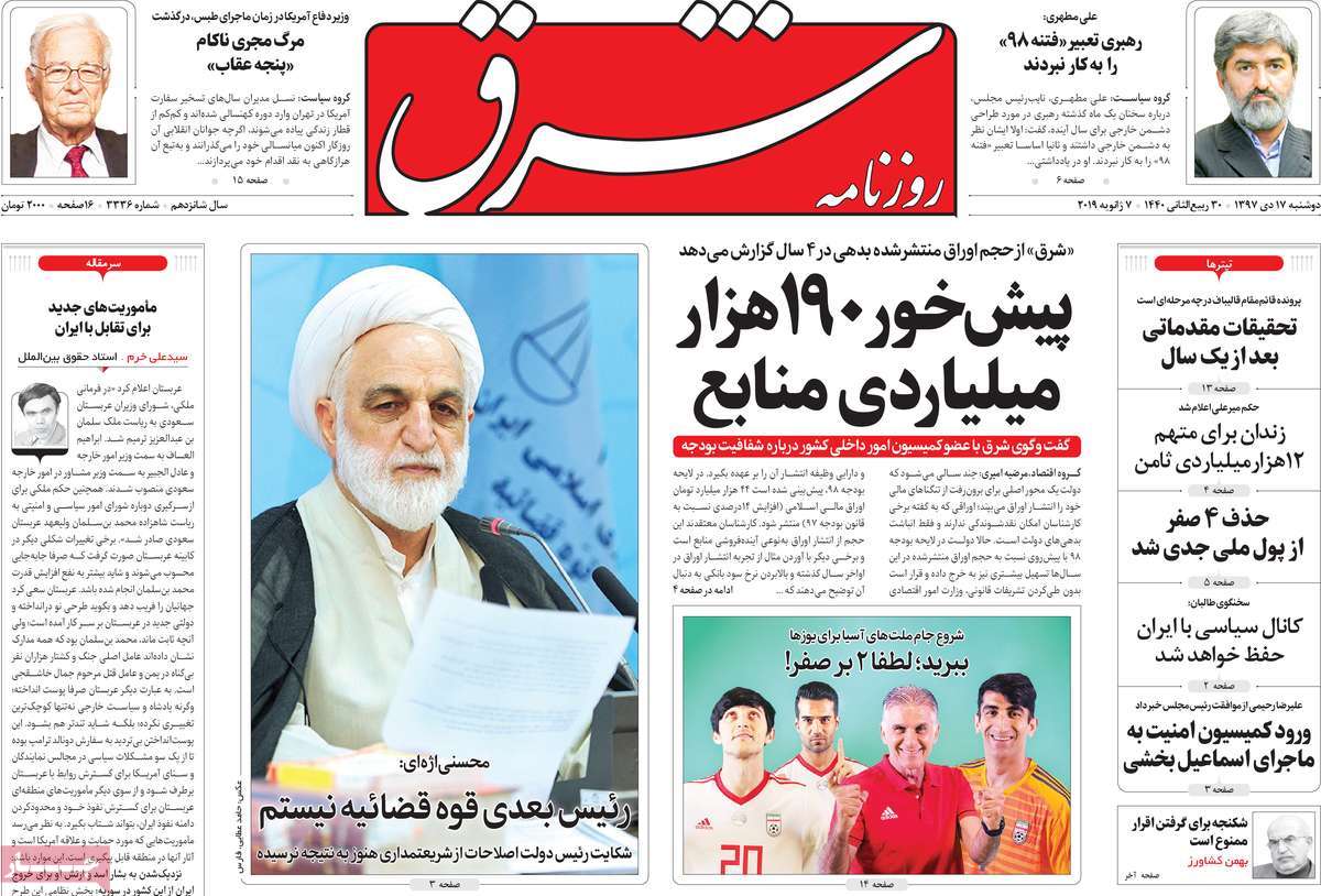 A Look at Iranian Newspaper Front Pages on January 7