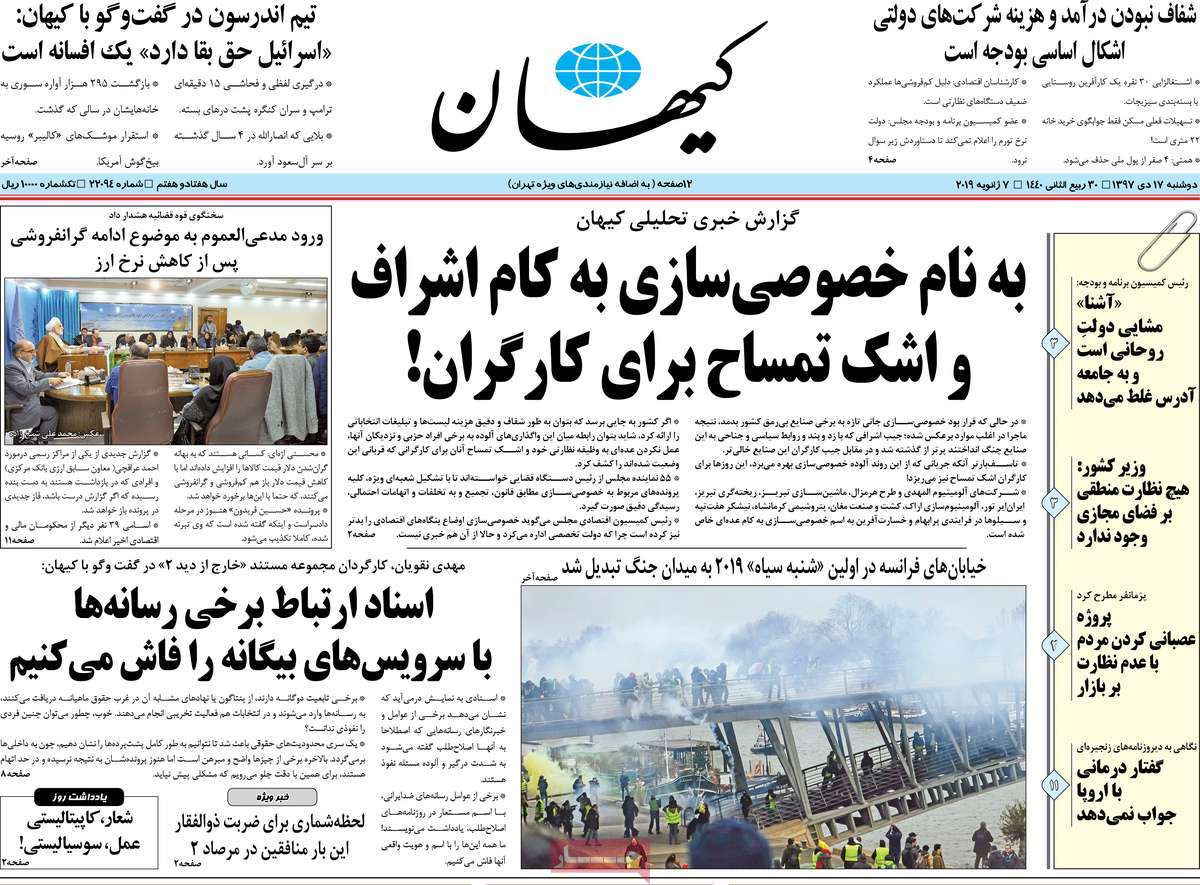 A Look at Iranian Newspaper Front Pages on January 7