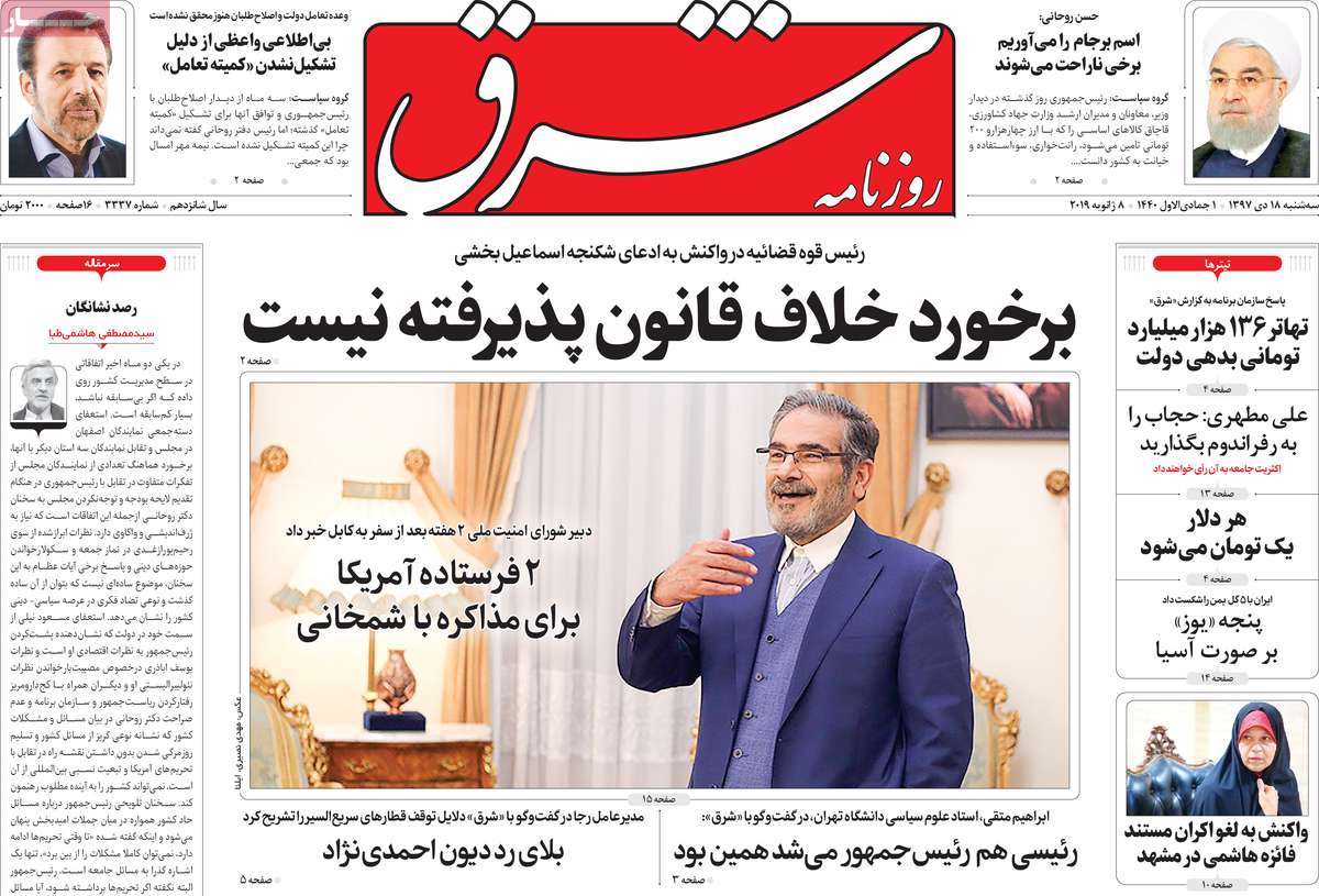 A Look at Iranian Newspaper Front Pages on January 8