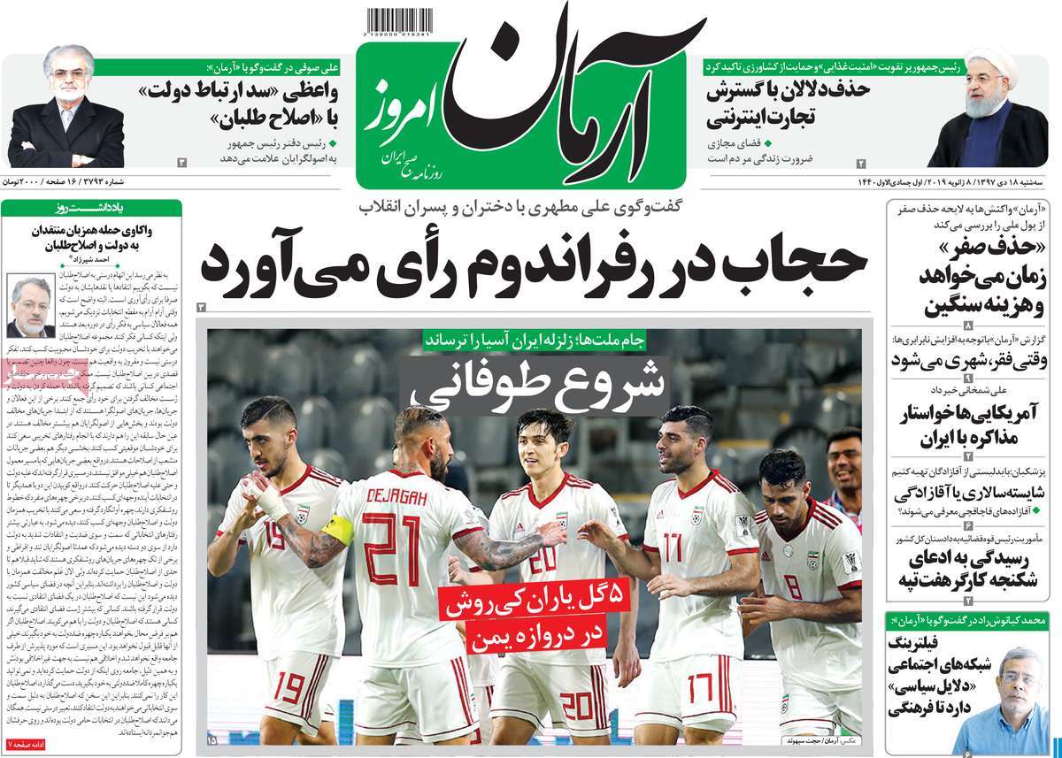 A Look at Iranian Newspaper Front Pages on January 8