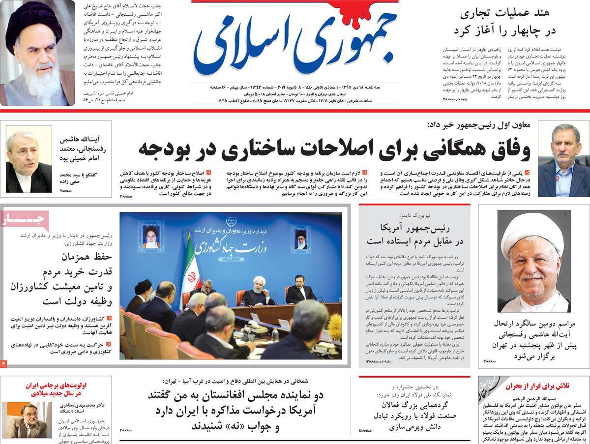 A Look at Iranian Newspaper Front Pages on January 8