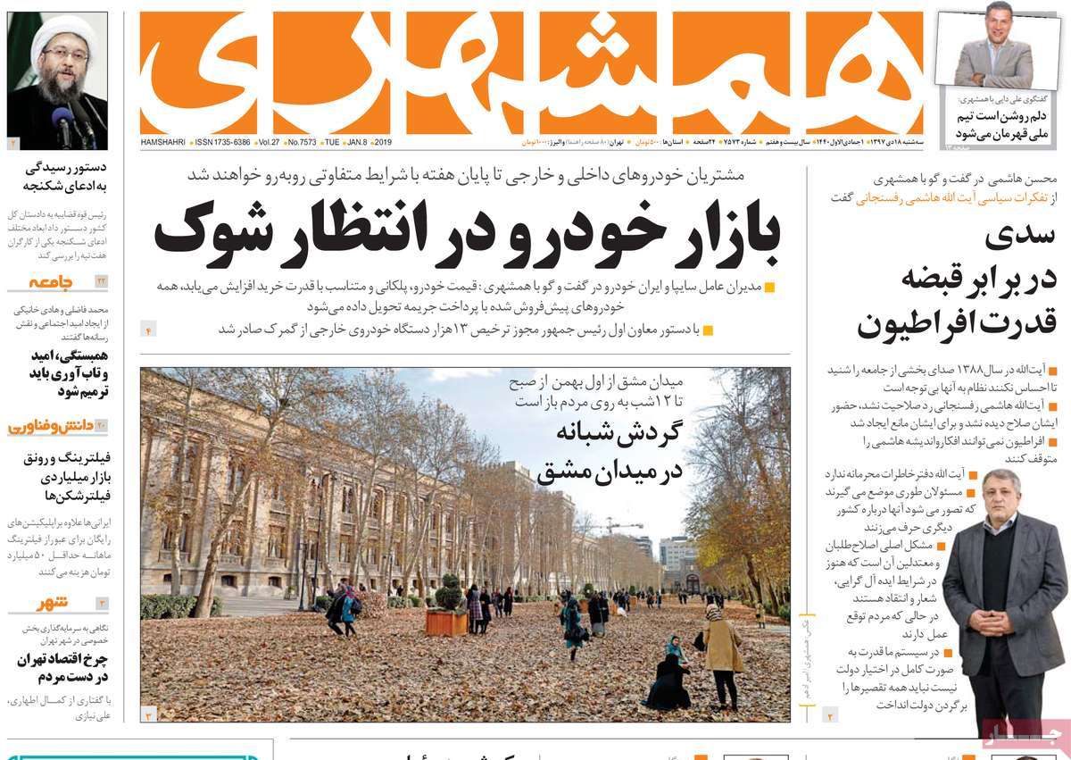 A Look at Iranian Newspaper Front Pages on January 8