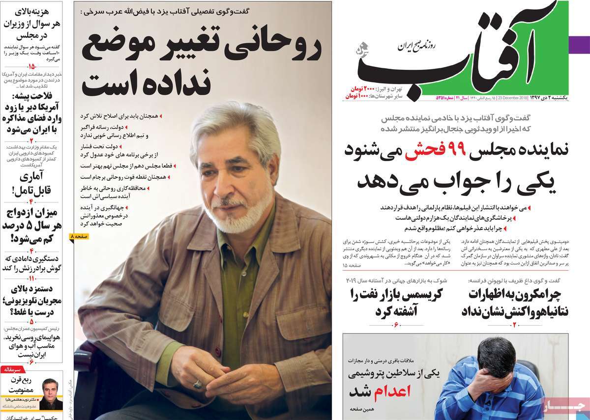 A Look at Iranian Newspaper Front Pages on December 23