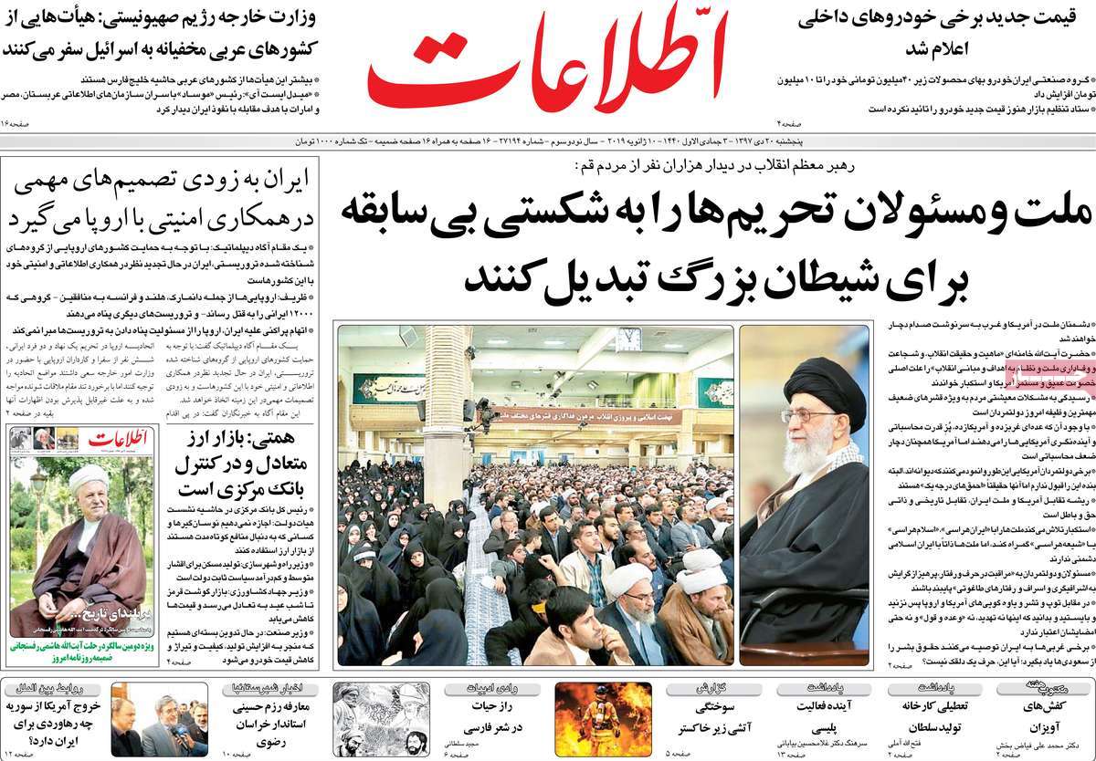 A Look at Iranian Newspaper Front Pages on January 10