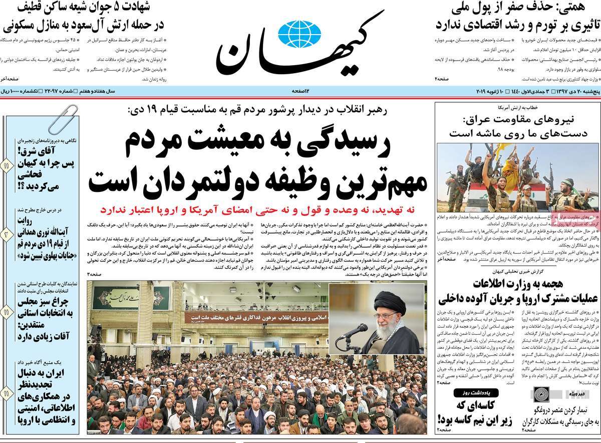 A Look at Iranian Newspaper Front Pages on January 10