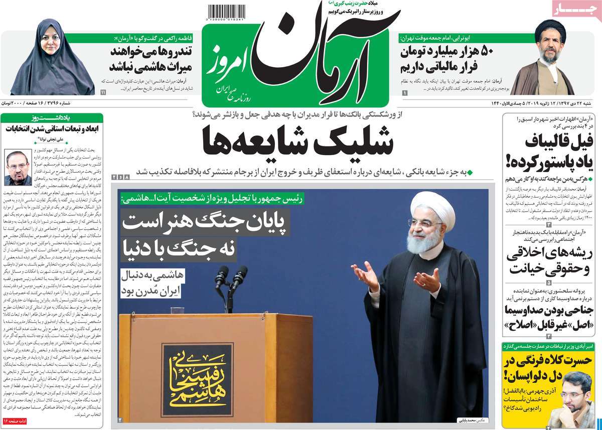 A Look at Iranian Newspaper Front Pages on January 12