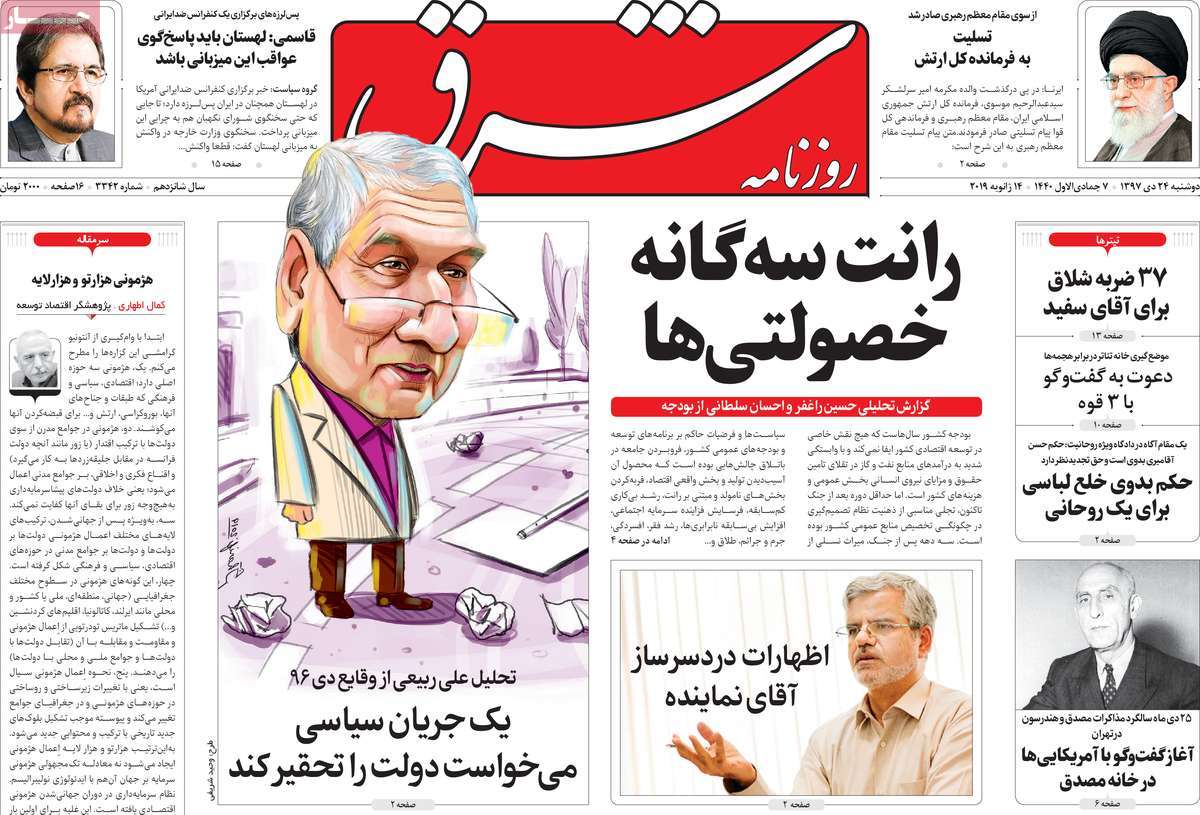 A Look at Iranian Newspaper Front Pages on January 14