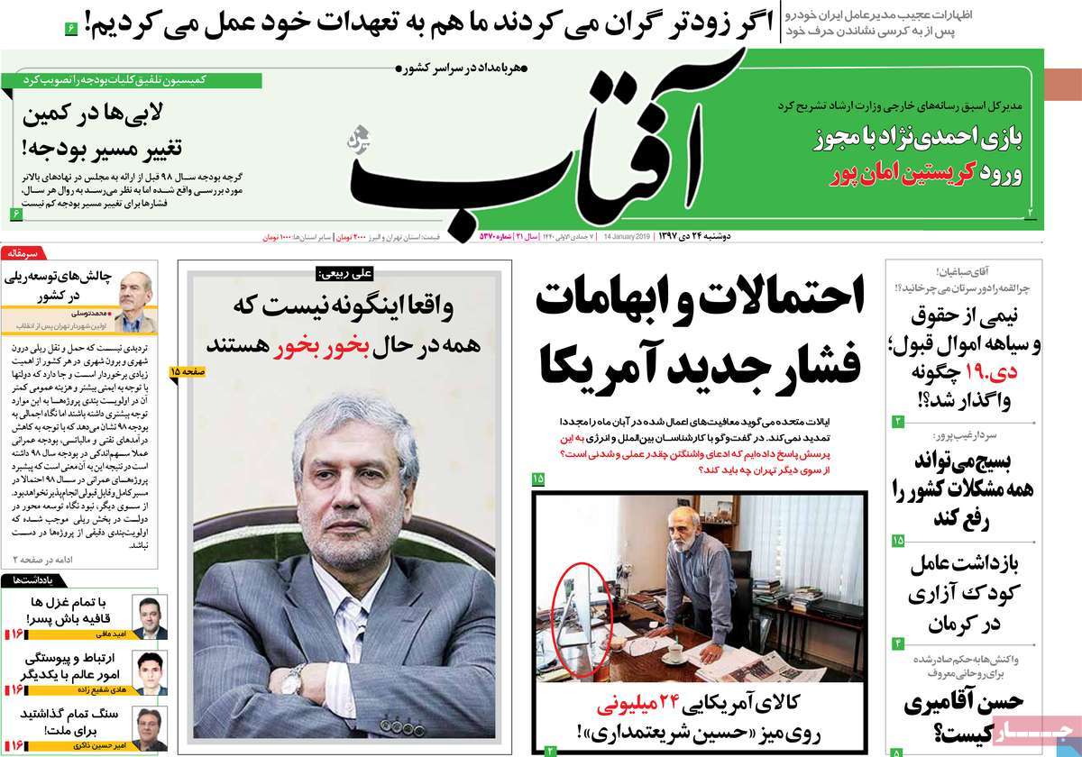 A Look at Iranian Newspaper Front Pages on January 14