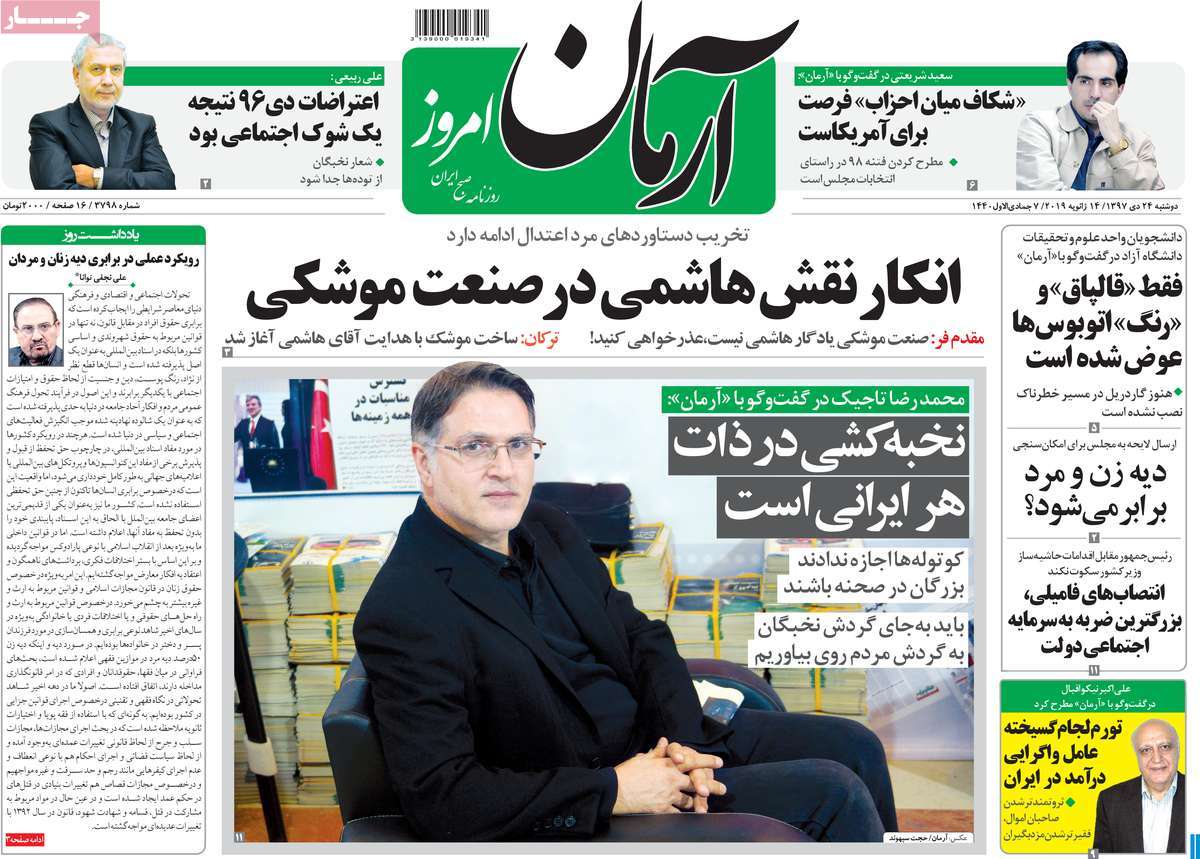 A Look at Iranian Newspaper Front Pages on January 14