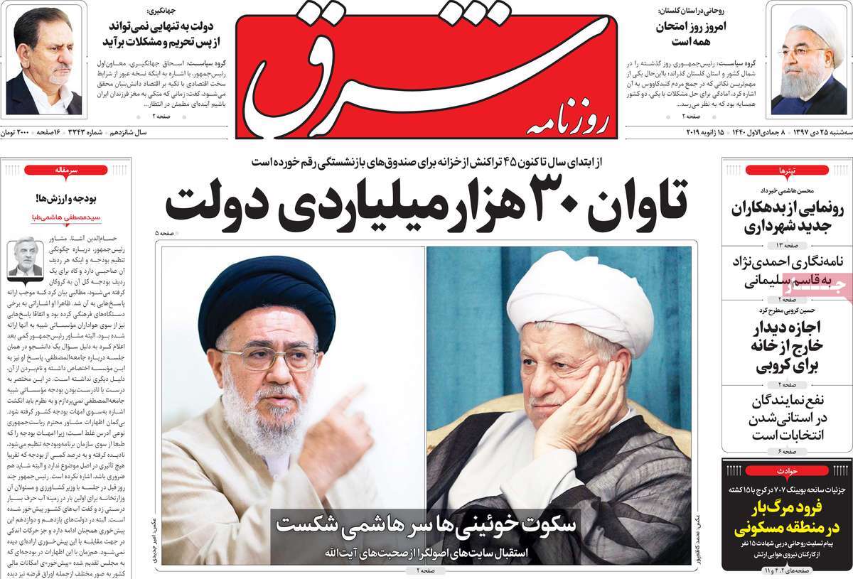 A Look at Iranian Newspaper Front Pages on January 15