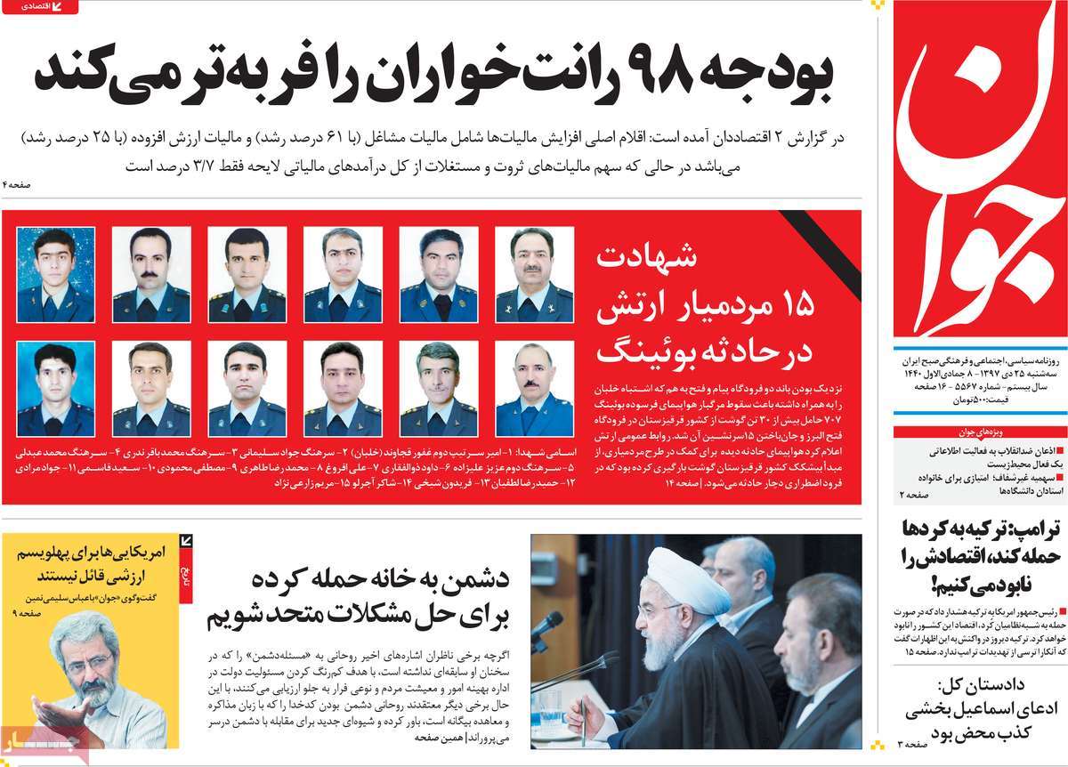 A Look at Iranian Newspaper Front Pages on January 15