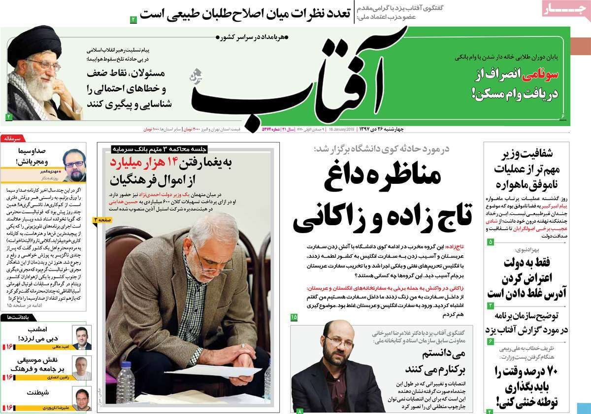 A Look at Iranian Newspaper Front Pages on January 16