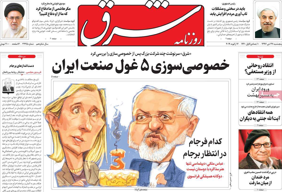 A Look at Iranian Newspaper Front Pages on January 17