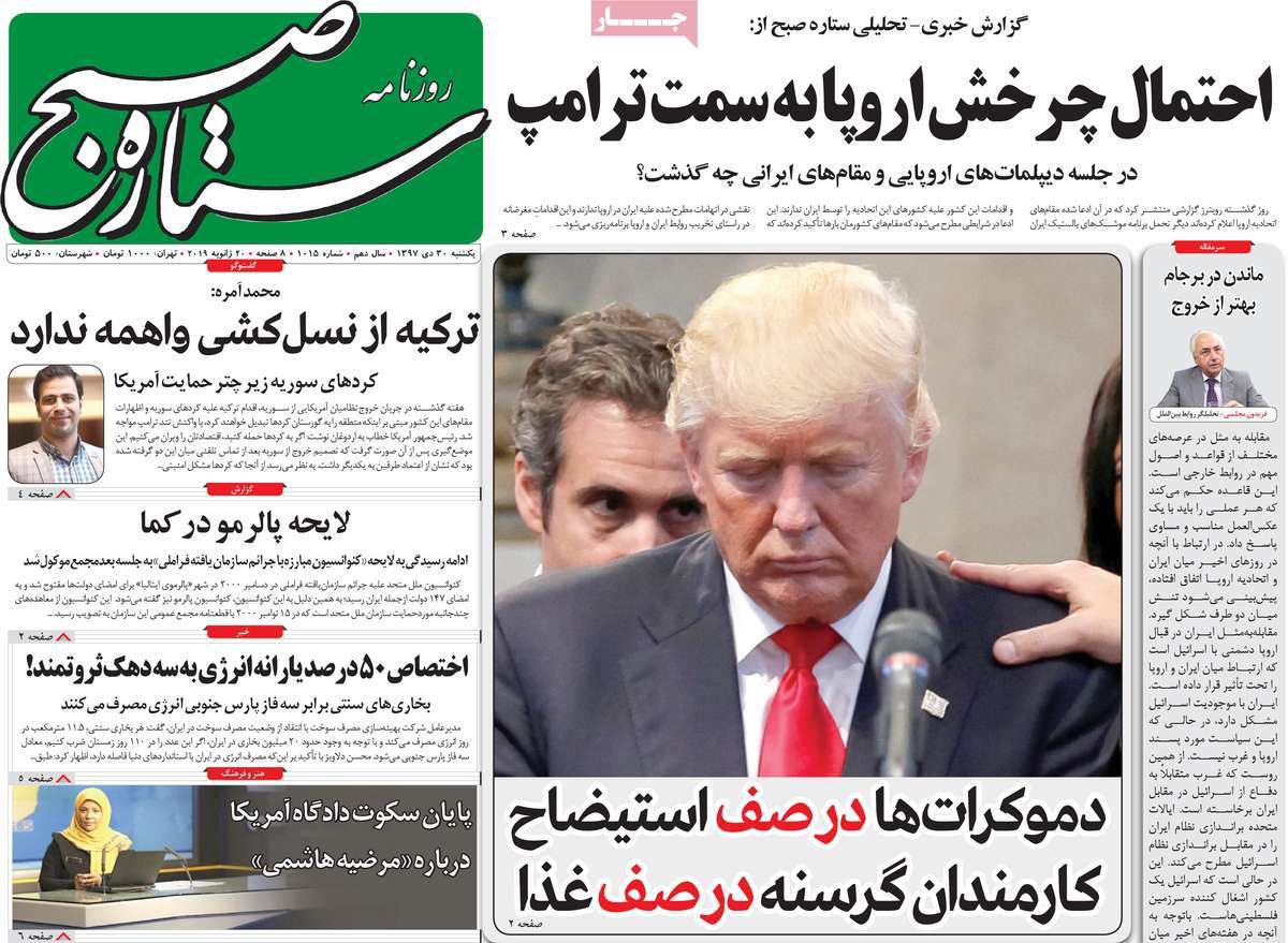 A Look at Iranian Newspaper Front Pages on January 20