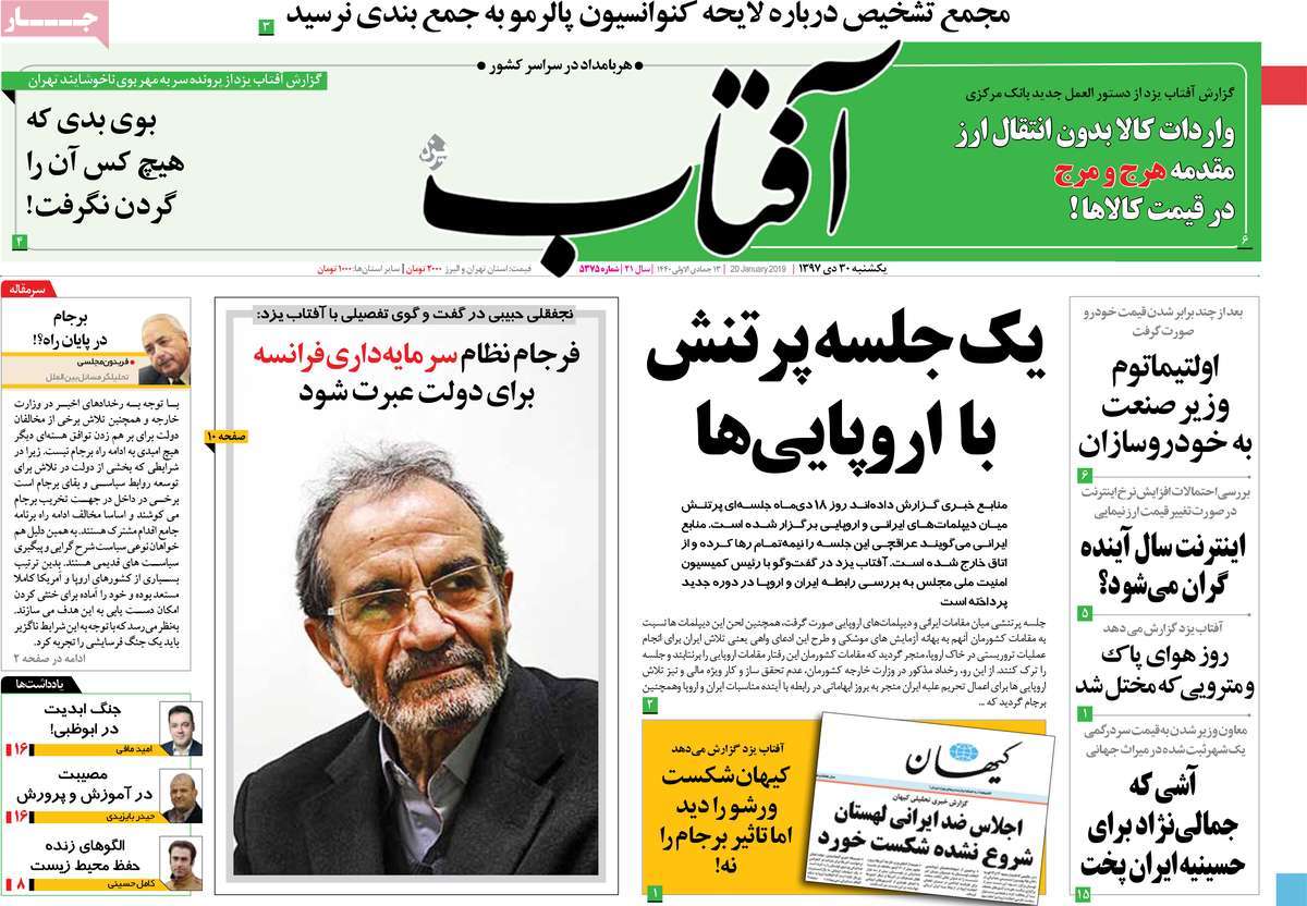 A Look at Iranian Newspaper Front Pages on January 20