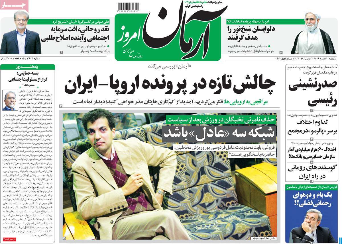 A Look at Iranian Newspaper Front Pages on January 20