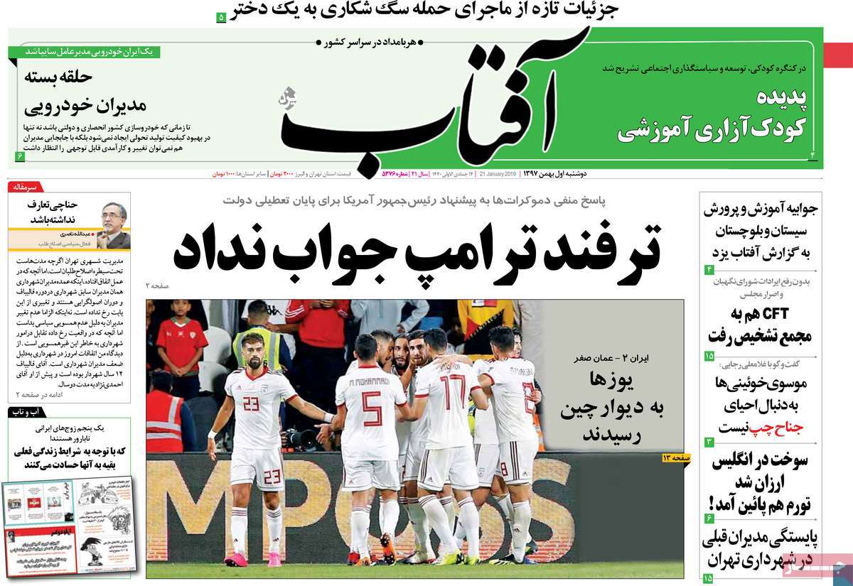 A Look at Iranian Newspaper Front Pages on January 21