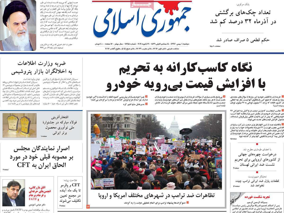 A Look at Iranian Newspaper Front Pages on January 21