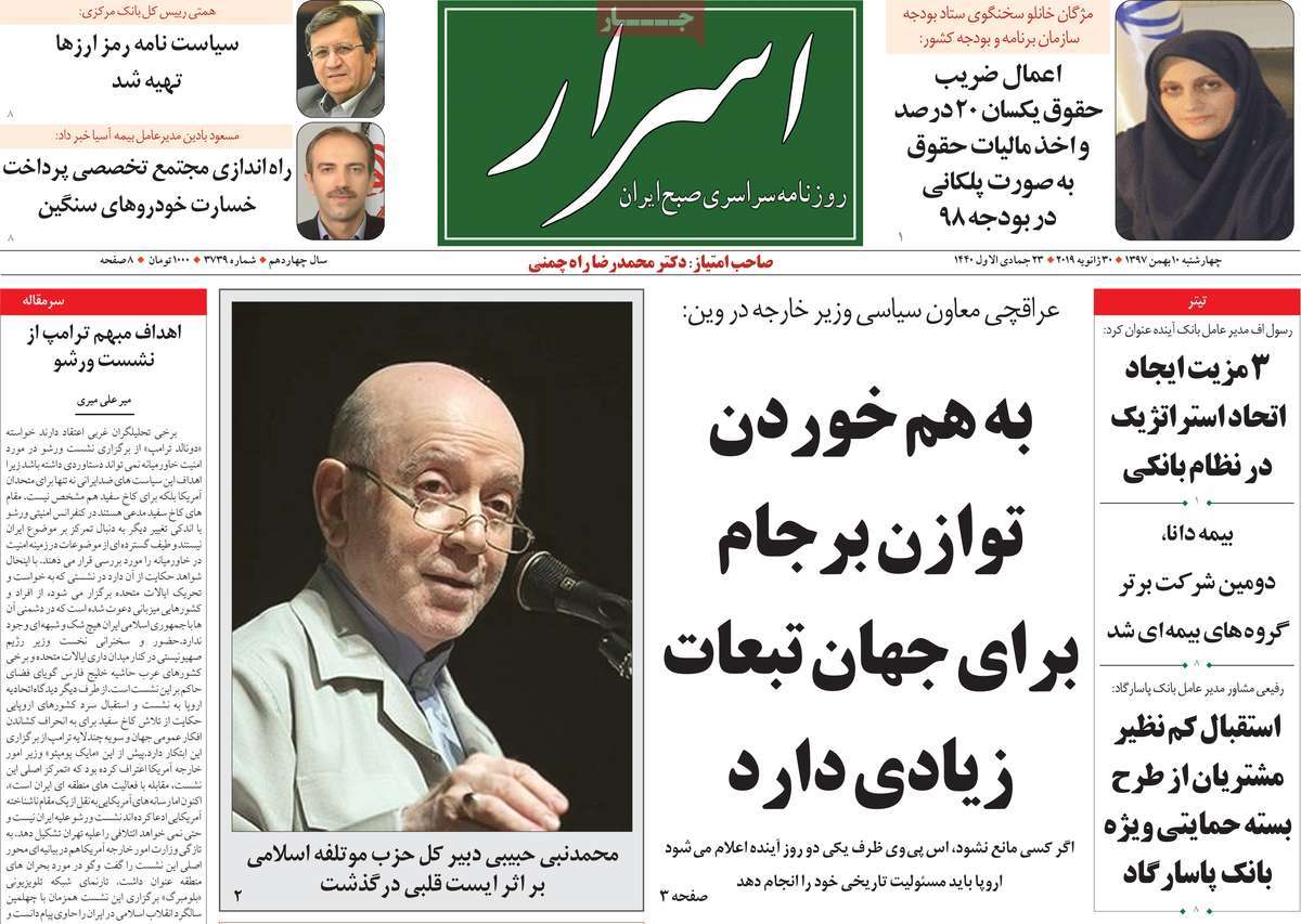 A Look at Iranian Newspaper Front Pages on January 30