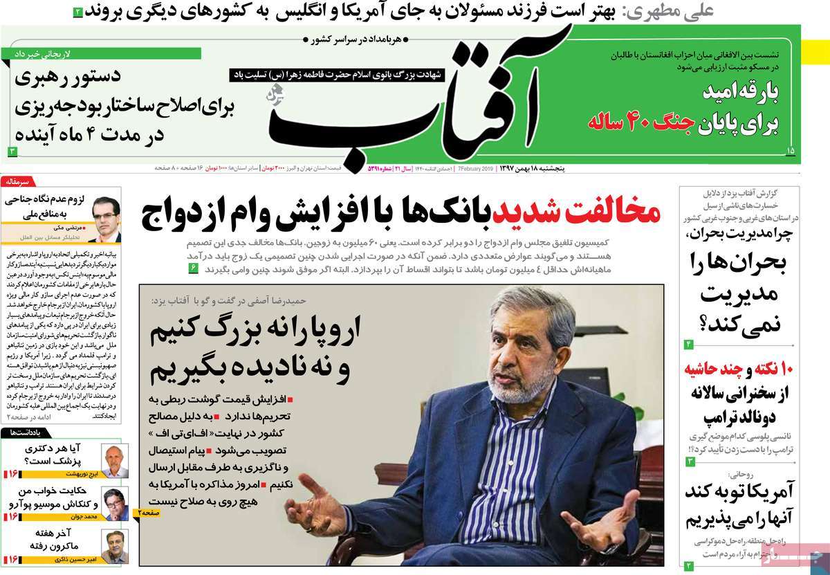 A Look at Iranian Newspaper Front Pages on February 7