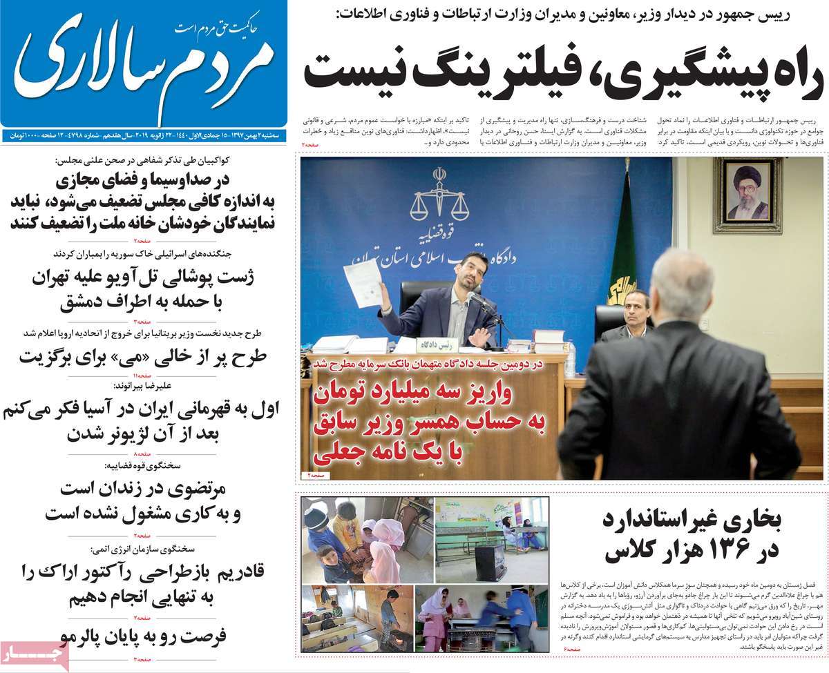 A Look at Iranian Newspaper Front Pages on January 22