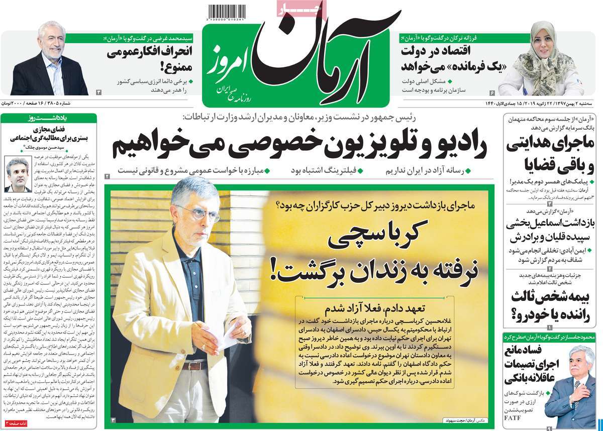 A Look at Iranian Newspaper Front Pages on January 22